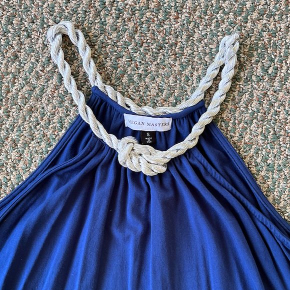 EUC Megan Masters blue dress with silver rope neckline, size Small - Picture 3 of 8